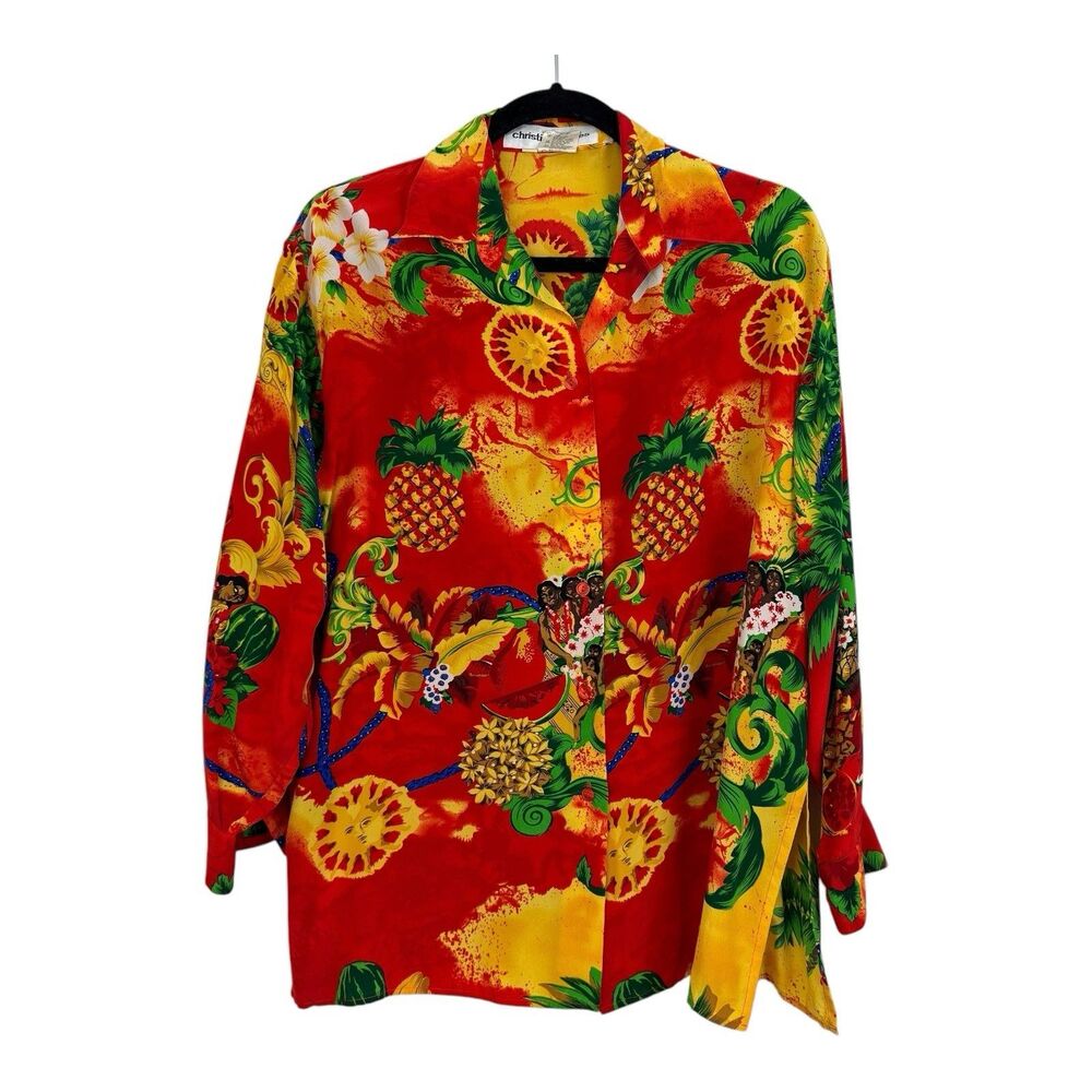 VTG 80s Christian Llinares Silk Blouse Women Sz 40 Maximalist Long Sleeve Collar